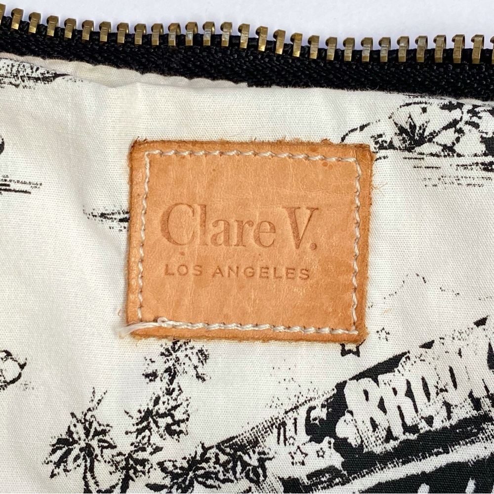 CLARE V. MIKE D MDCV beige white canvas Roman numeral zipper slim tote bag - Picture 11 of 15